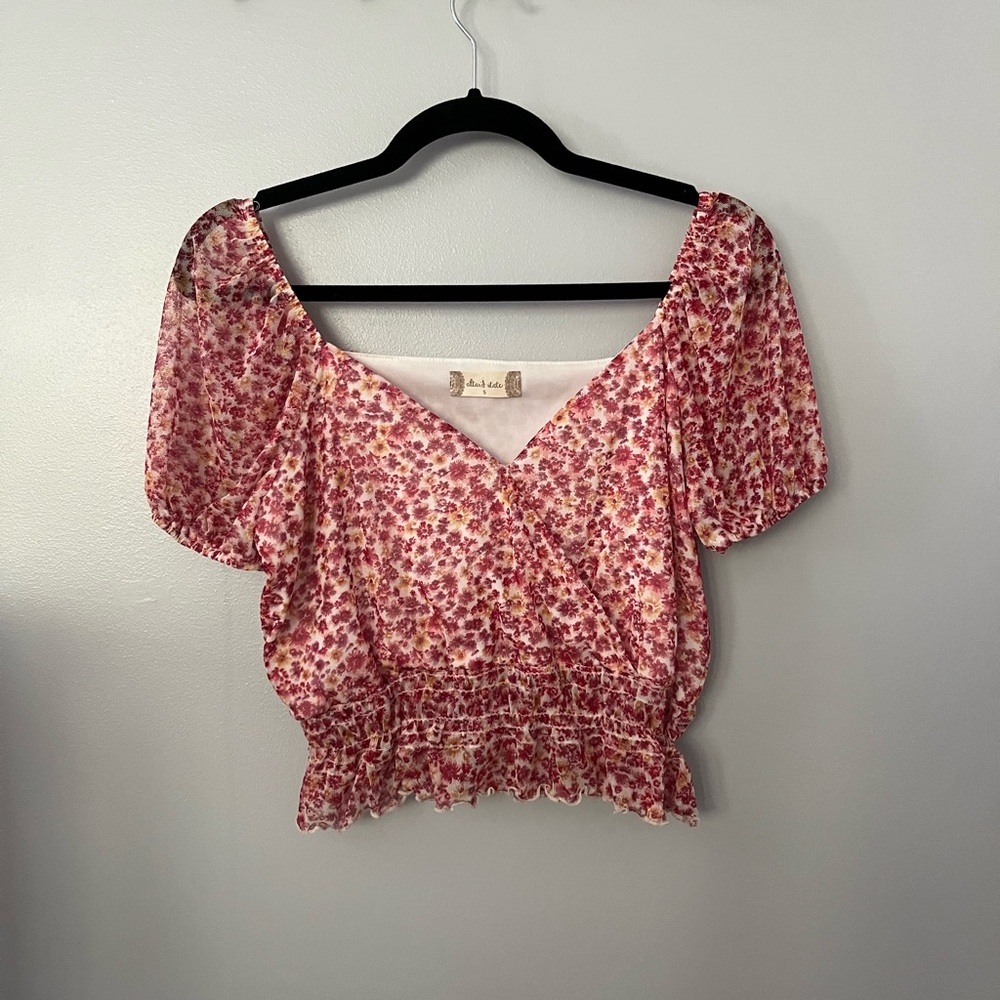 Altar'd State Pink Floral Smocked Blouse